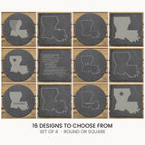 Louisiana slate coaster set, laser engraved natural stone