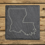 Louisiana square slate coaster engraved with a clean state outline