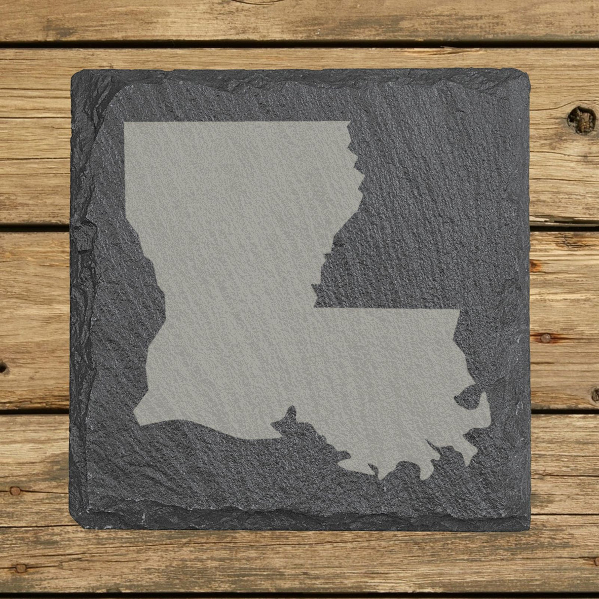 Louisiana square slate coaster with the full state shape engraved