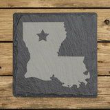 Louisiana square slate coaster engraved with the state shape and a star