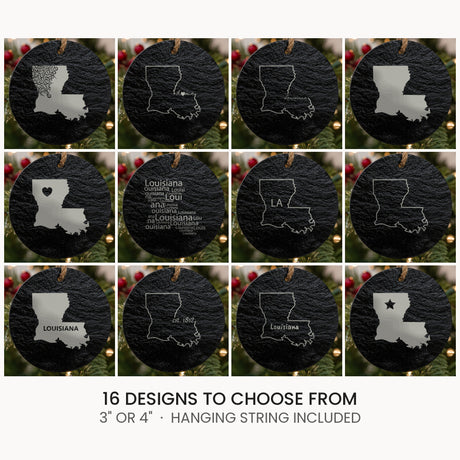 Louisiana slate Christmas ornament, laser engraved natural stone
