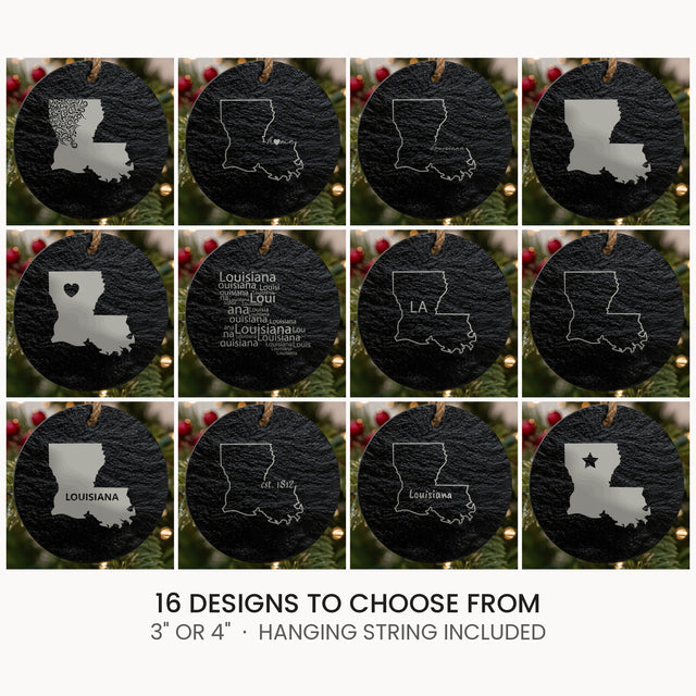 Louisiana slate Christmas ornament, laser engraved natural stone