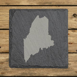 Maine square slate coaster with the full state shape engraved