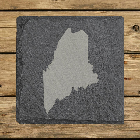 Maine square slate coaster with the full state shape engraved