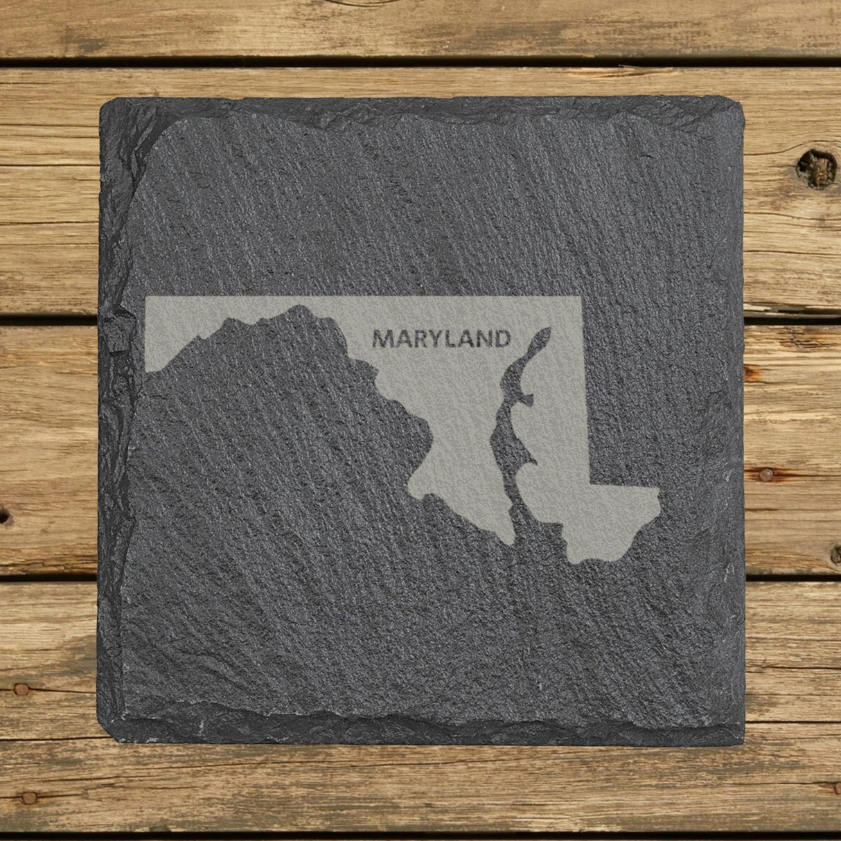 Maryland square slate coaster engraved with the state shape and MARYLAND in bold lettering
