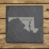 Maryland square slate coaster engraved with the state shape and MARYLAND in bold lettering