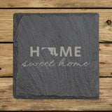 Maryland square slate coaster engraved with HOME sweet home using the state shape as the letter O