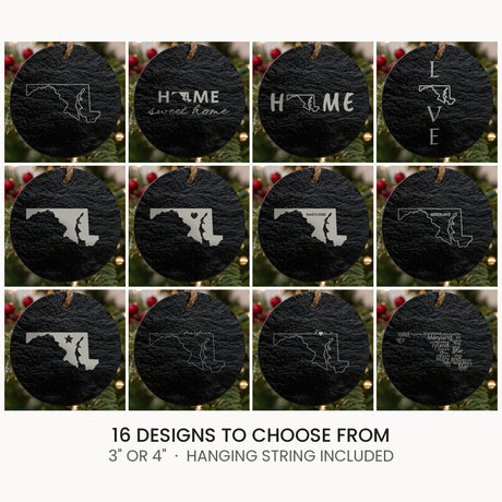 Maryland slate Christmas ornament, laser engraved natural stone
