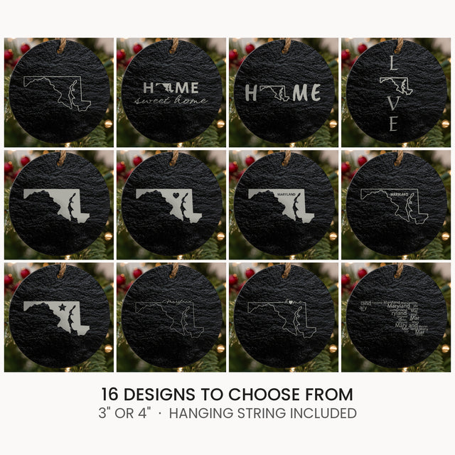 Maryland slate Christmas ornament, laser engraved natural stone