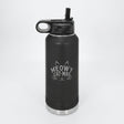 Black 32 oz insulated water bottle laser engraved with "Meowy Cat-Mas"