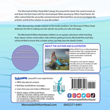 The Mermaid of Hilton Head children's book back cover with story summary and author info