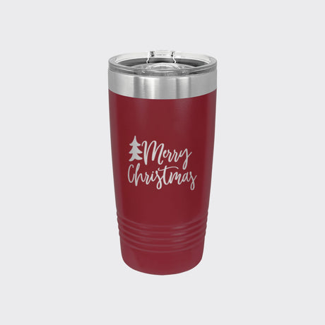 Maroon 20 oz tumbler laser engraved with "Merry Christmas"