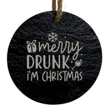Merry Drunk I'm Christmas 3-Inch Round Ornament – Laser Etched High-Quality Slate