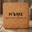 Michigan square cork coaster engraved with HOME sweet home using the state shape as the letter O