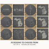 Michigan slate coaster set, laser engraved natural stone