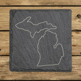 Michigan square slate coaster engraved with a clean state outline