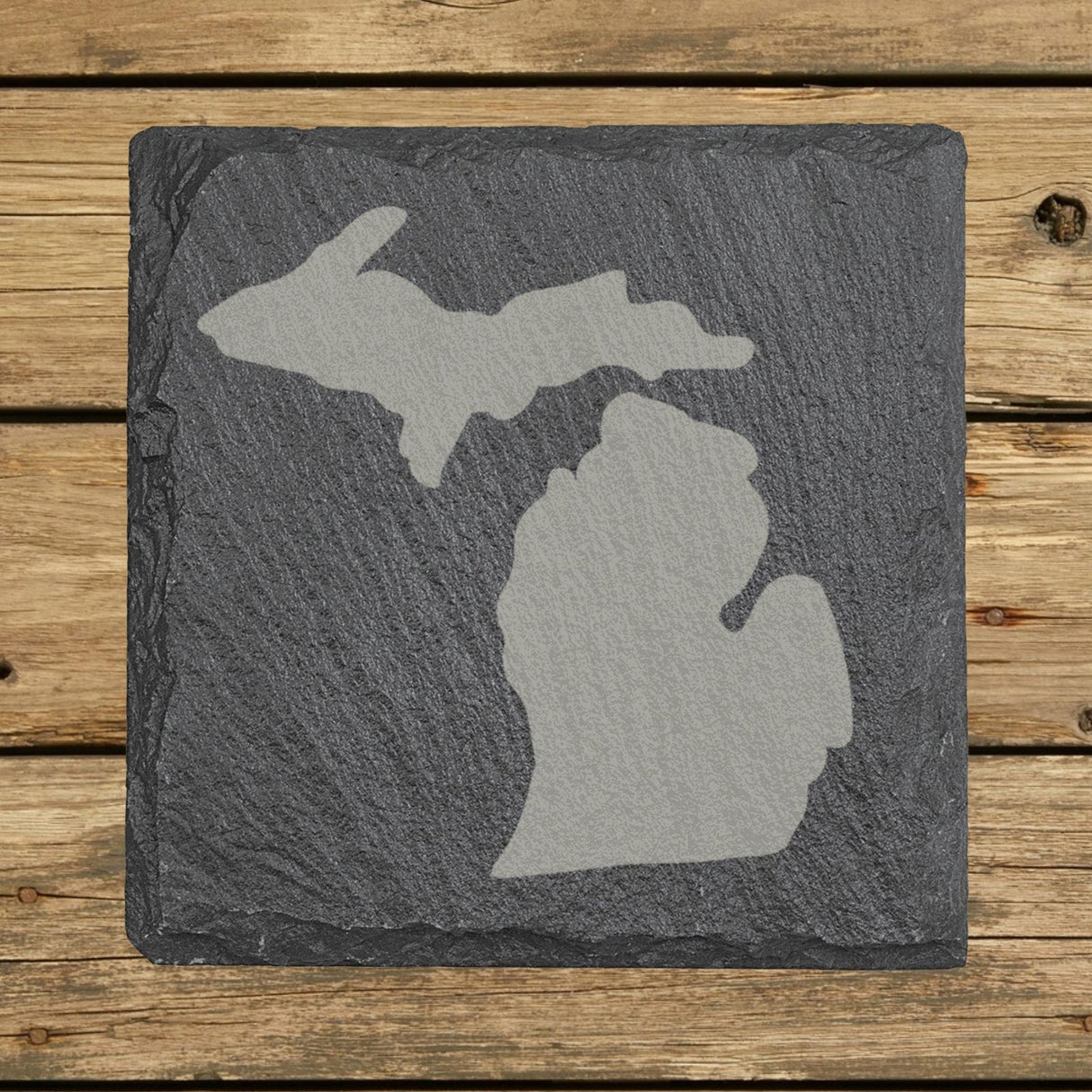 Michigan square slate coaster with the full state shape engraved