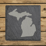 Michigan square slate coaster with the full state shape engraved