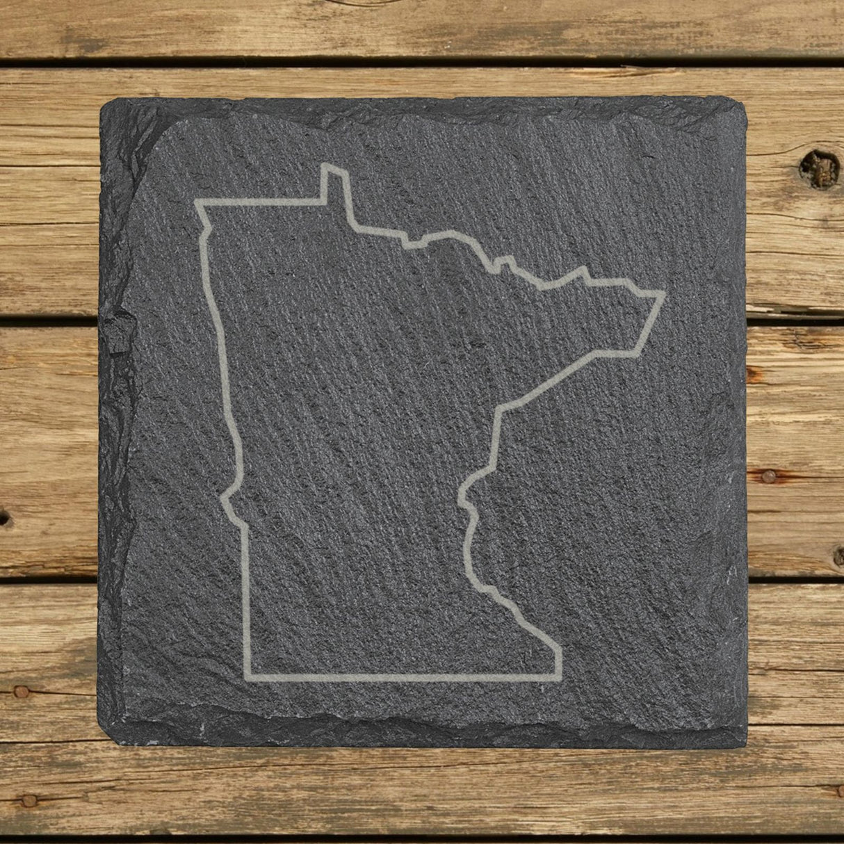 Minnesota square slate coaster engraved with a clean state outline