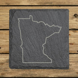 Minnesota square slate coaster engraved with a clean state outline