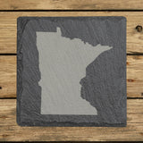 Minnesota square slate coaster with the full state shape engraved