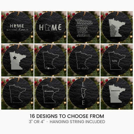 Minnesota slate Christmas ornament, laser engraved natural stone