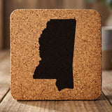 Mississippi square cork coaster with the full state shape engraved