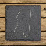 Mississippi square slate coaster engraved with a clean state outline