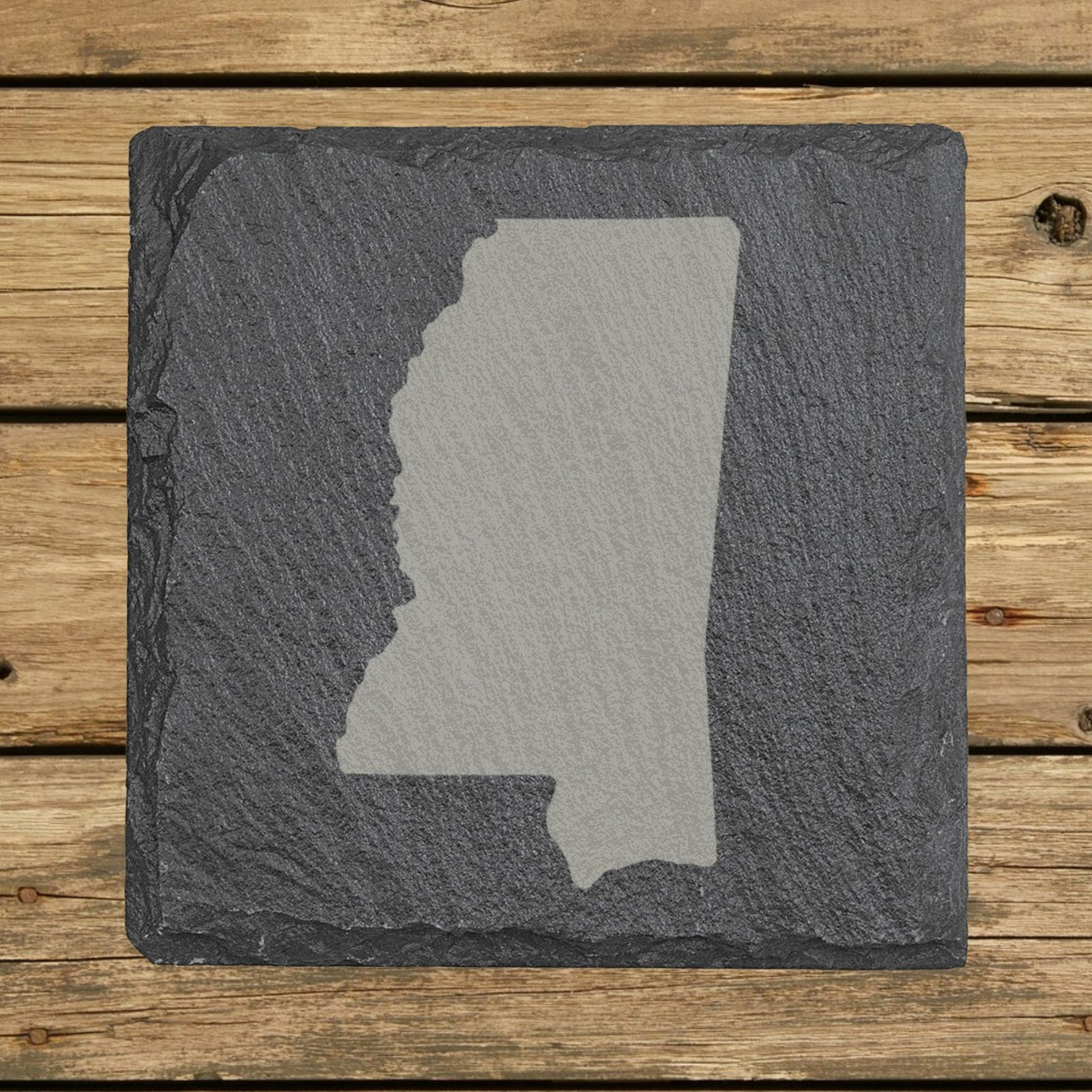Mississippi square slate coaster with the full state shape engraved