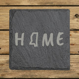 Mississippi square slate coaster engraved with HOME using the state outline as the letter O