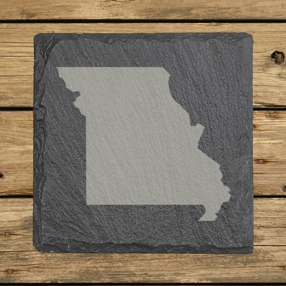 Missouri square slate coaster with the full state shape engraved
