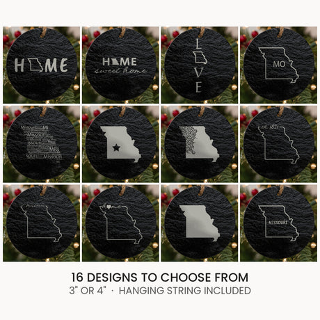 Missouri slate Christmas ornament, laser engraved natural stone