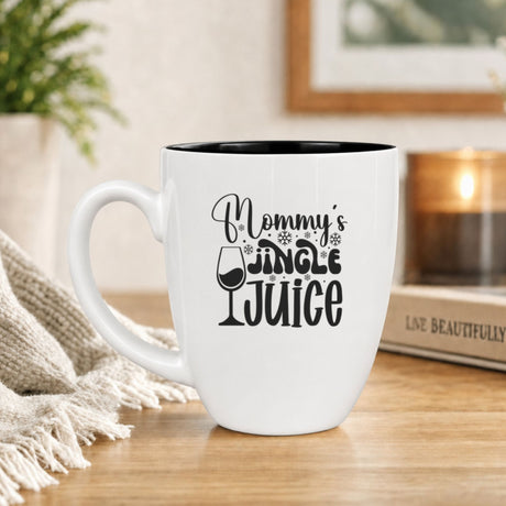 16 oz white ceramic coffee mug with "Mommy's Jingle Juice"