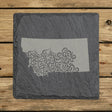 Montana square slate coaster engraved with the state shape in ornate floral scrollwork