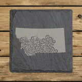 Montana square slate coaster engraved with the state shape in ornate floral scrollwork