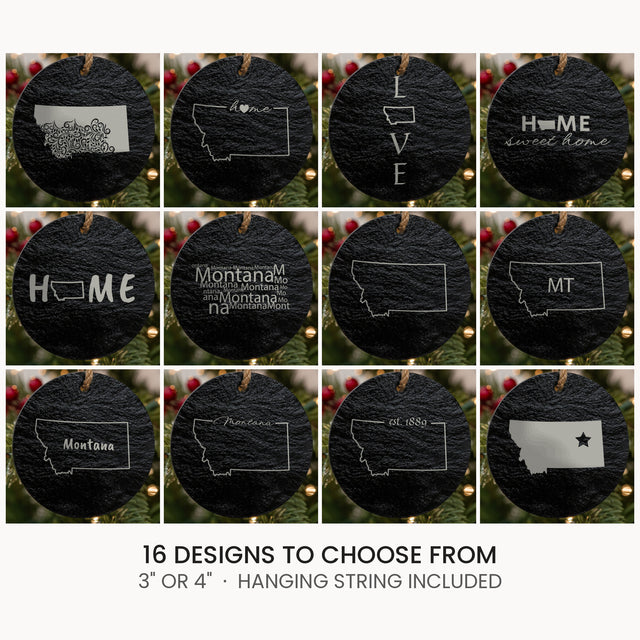 Montana slate Christmas ornament, laser engraved natural stone