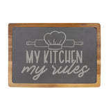 My Kitchen, My Rules Engraved Acacia Wood & Slate Cutting Board