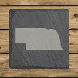 Nebraska square slate coaster with the full state shape engraved