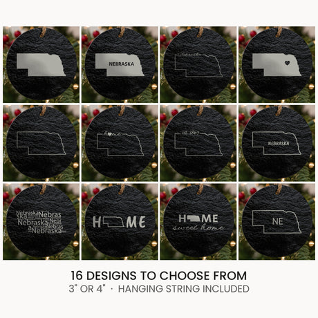 Nebraska slate Christmas ornament, laser engraved natural stone