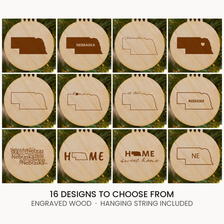 Nebraska wood Christmas ornament, laser engraved natural wood