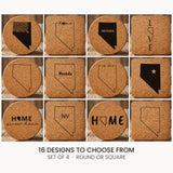 Nevada cork coaster set, laser engraved natural cork