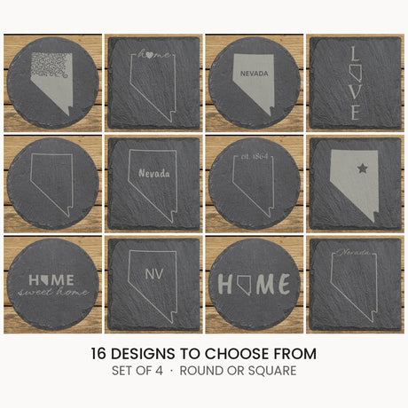Nevada slate coaster set, laser engraved natural stone