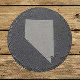 Nevada round slate coaster with the full state shape engraved
