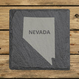 Nevada square slate coaster engraved with the state shape and NEVADA in bold lettering