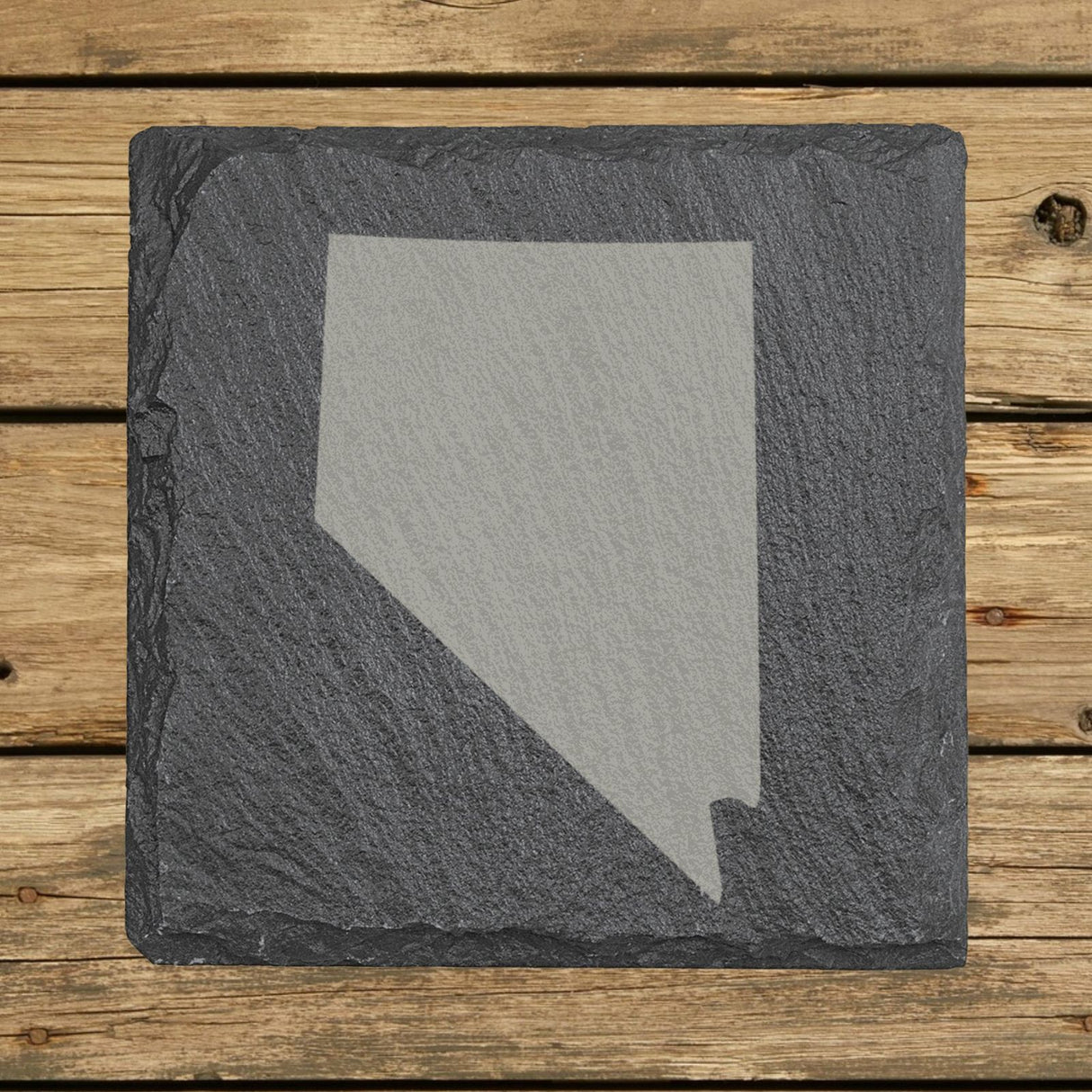Nevada square slate coaster with the full state shape engraved
