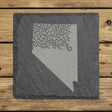 Nevada square slate coaster engraved with the state shape in ornate floral scrollwork