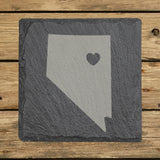 Nevada square slate coaster engraved with the state shape and a heart