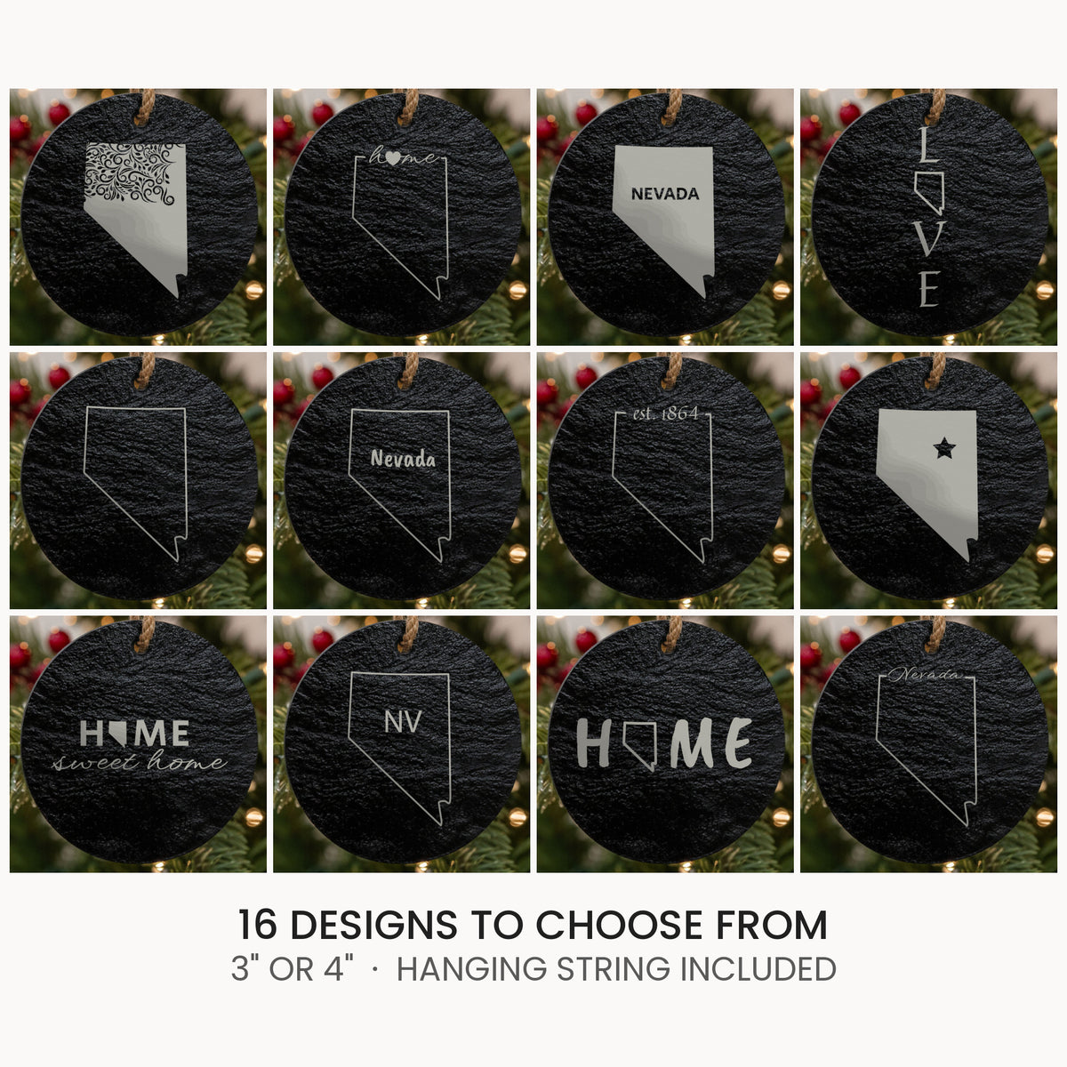 Nevada slate Christmas ornament, laser engraved natural stone