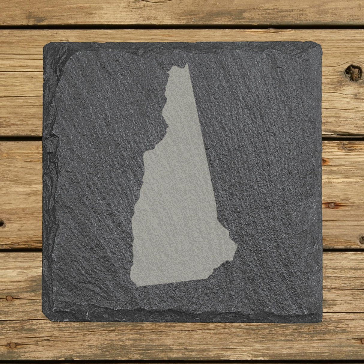 New Hampshire square slate coaster with the full state shape engraved