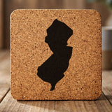 New Jersey square cork coaster with the full state shape engraved